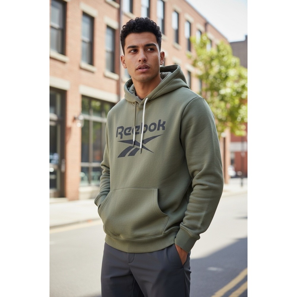 Reebok Mens Olive Green Graphic Vector Logo Pullover Hoodie GR1649 Size Medium